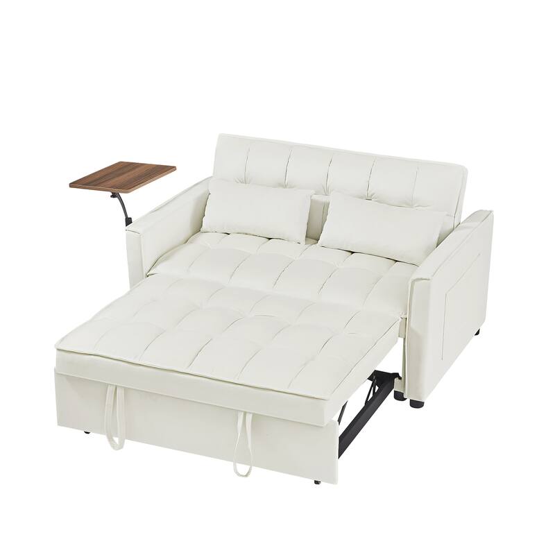 3-in-1 Convertible Sleeper Sofa Bed, Loveseat with Side Pockets, Small Lounge Sofa with Adjsutable Backrest and Lumbar Pillow