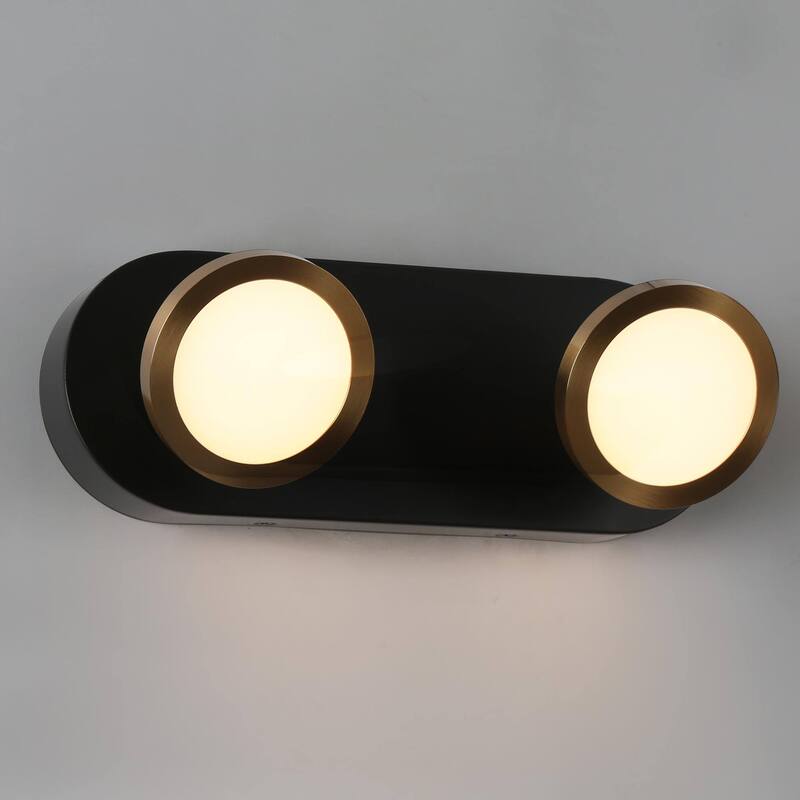 Modern 2-Light Black Gold LED Wall Sconces Bathroom Vanity Lights with Adjustable Shades - 11.8" L x 3.3" W x 4.3" H
