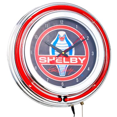 Shelby Retro Round Neon Wall Analog Clock with Pull Chain - 14.5" - 14.5" H x 14.5" L x 3.25" D