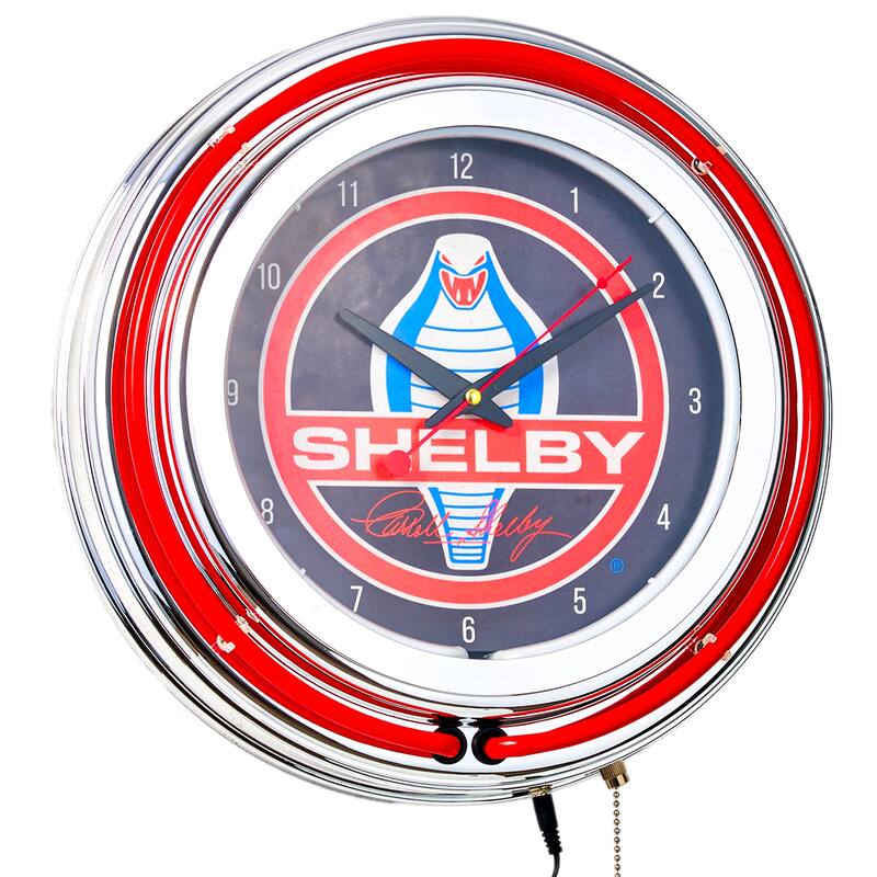 Shelby Retro Round Neon Wall Analog Clock with Pull Chain - 14.5" - 14.5" H x 14.5" L x 3.25" D