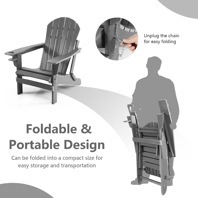 Costway Patio Folding Adirondack Chair HDPE All-Weather Pull-Out - 30''x 53''x 36.5''