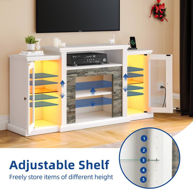 Moasis Farmhouse Modern LED TV Stand Entertainment Center for TVs up to 65-Inch with Glass Doors