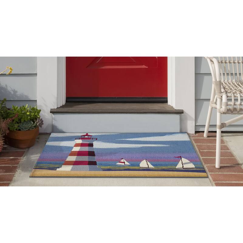 Liora Manne Esencia Lighthouse Indoor/Outdoor Mat - 2'5" x 3'11" - Blue