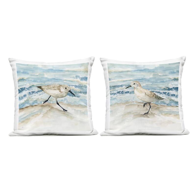 Stupell Sandpipers Treading Beach Shore Printed Outdoor Throw Pillow Design by Nan (Set of 2) - Pillow Sets - Polyester - Blue - Set of 2