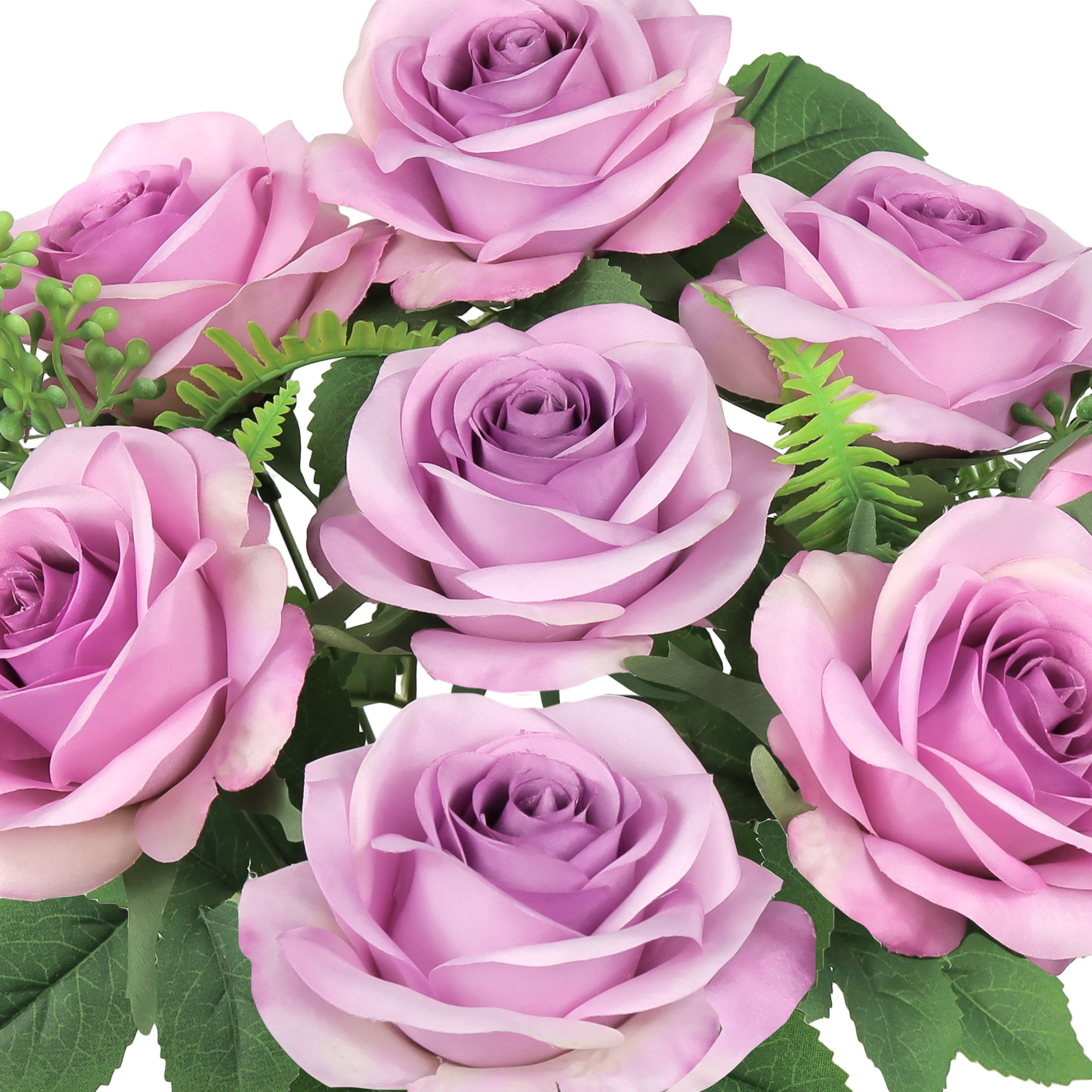 Set of 2 Lavender Artificial Rose Flower Stem Bush Bouquet 18in - 18