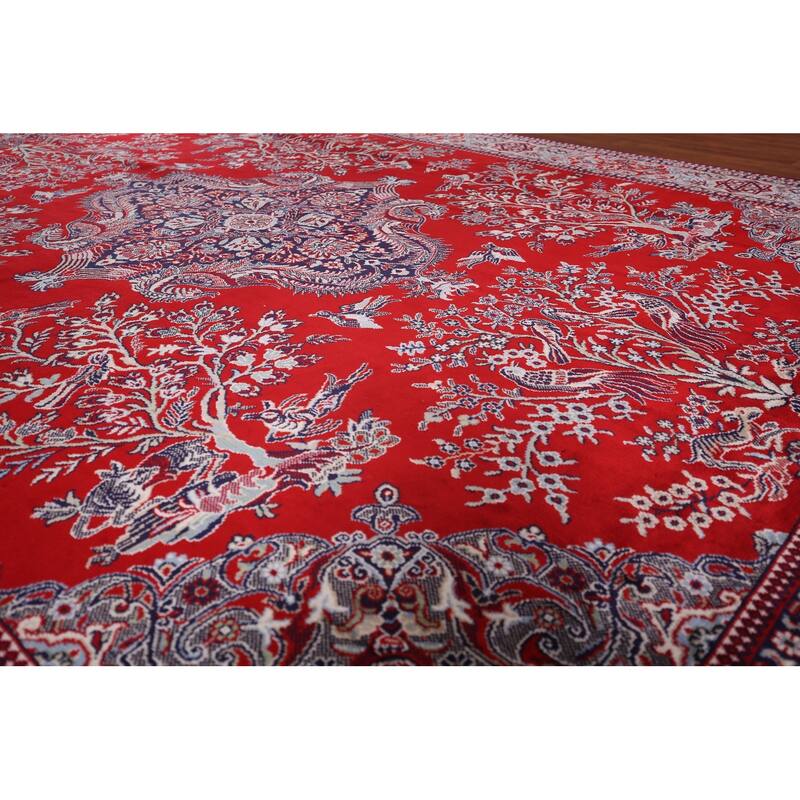 Animals Red Floral Kashan Turkish Area Rug Machine Made Carpet - 9'8" x 12'11"