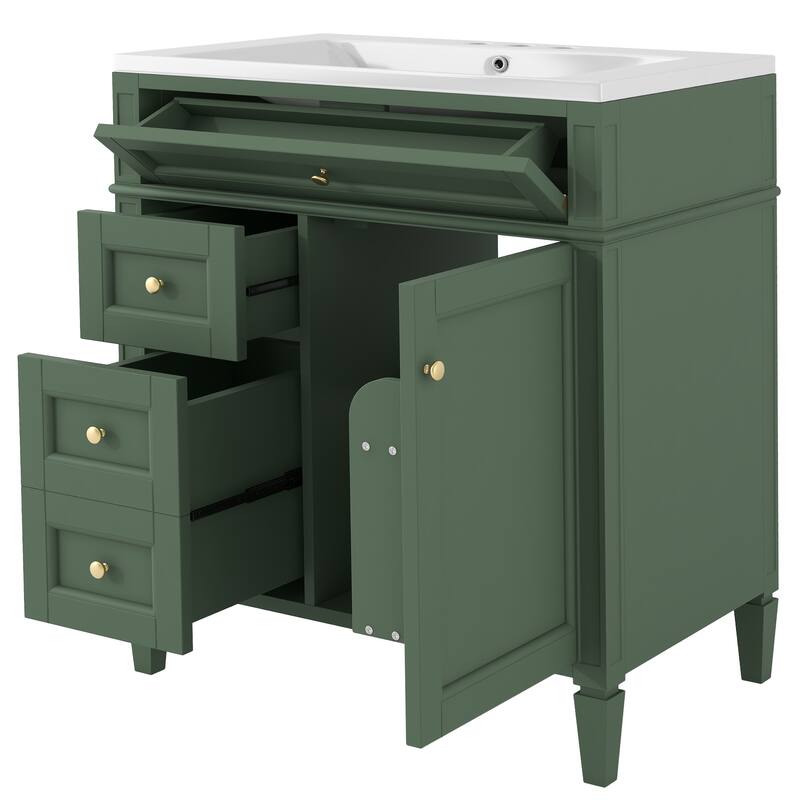 30''/36'' Bathroom Vanity with Top Sink, Modern Bathroom Storage Cabinet with 2 Drawers, a Tip-out Drawer & Adjustable Shelf