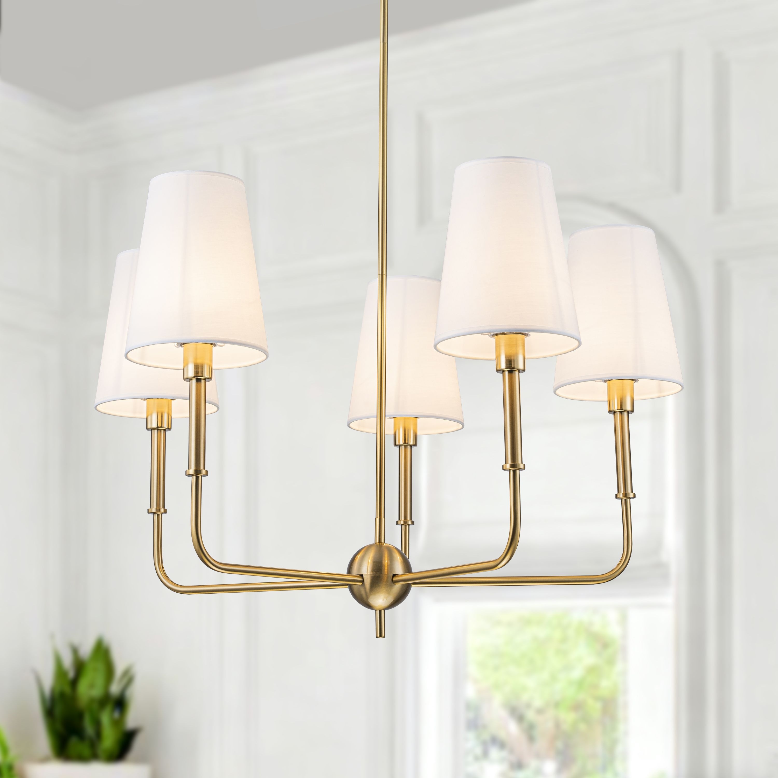 Starsky 5-Light Classic Traditional Chandelier with White Fabric Shades