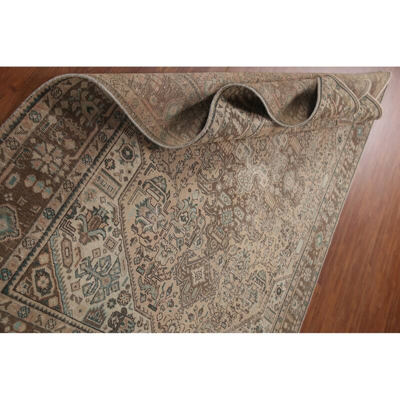 Hand Knotted Oriental 100% Wool Carpet Traditional Medallion Peach Tabriz Area Rug - 9' 9'' X 6' 5''