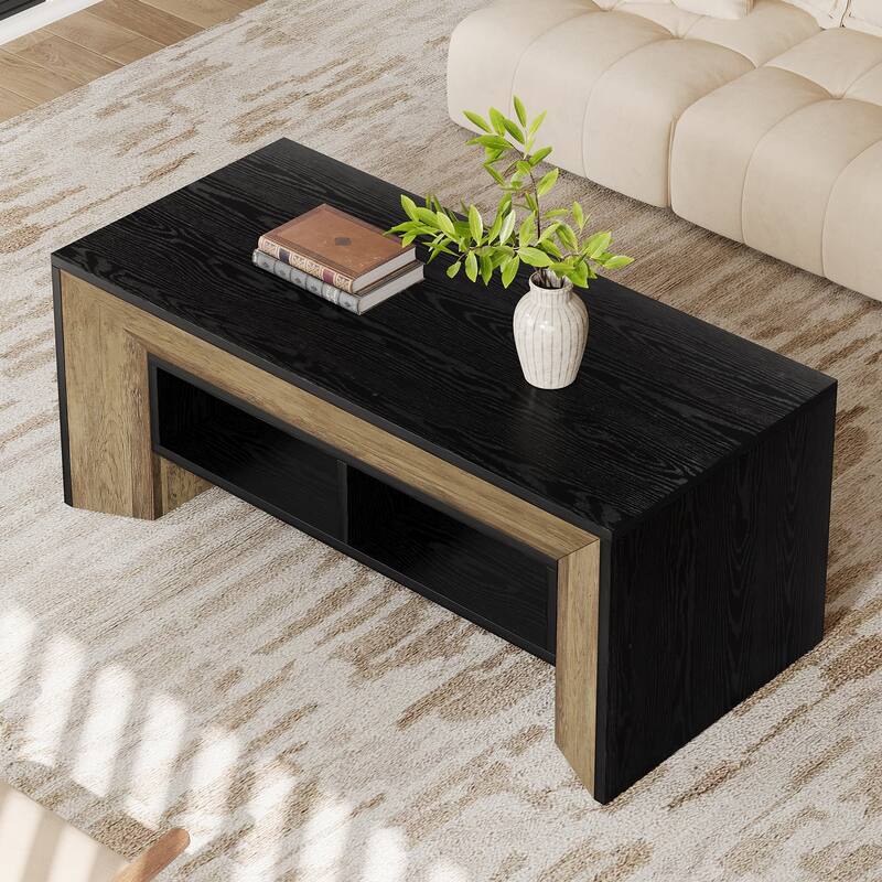 47.2" Modern Coffee Table, Rectangular Wood Center Table