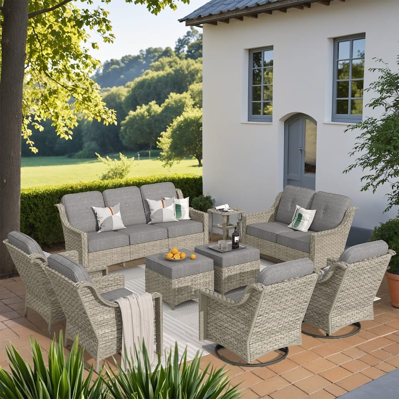 XIZZI 9-piece Outdoor Patio Furniture Conversation Set with Swivel Chair - Dark Grey