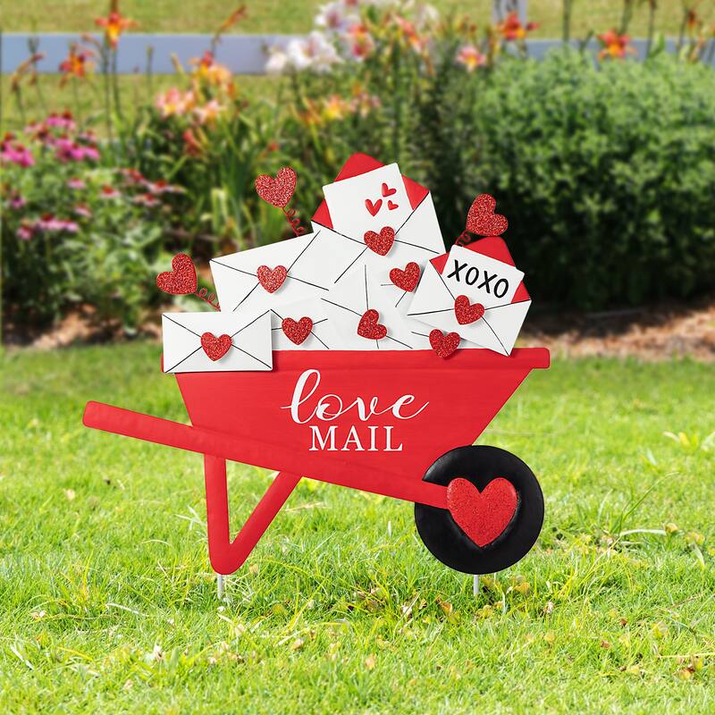 Glitzhome 24"H Valentine's Metal LOVE Mail Wagon Yard Stake