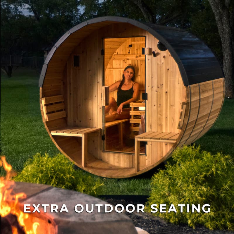 Backyard Discovery Paxton 2-4 Person Outdoor Barrel Sauna, Porch