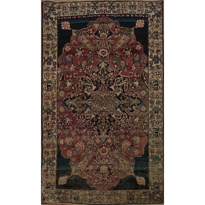 Hand Knotted Oriental 100% Wool Carpet Traditional Floral Red Kerman (Ravar) Area Rug - 5' 10'' X 3' 3''