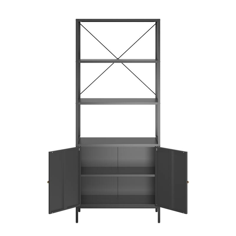 Benson 71.25-inch Black Two Door Metal Storage Cabinet with Open and Closed Shelving - 71.25
