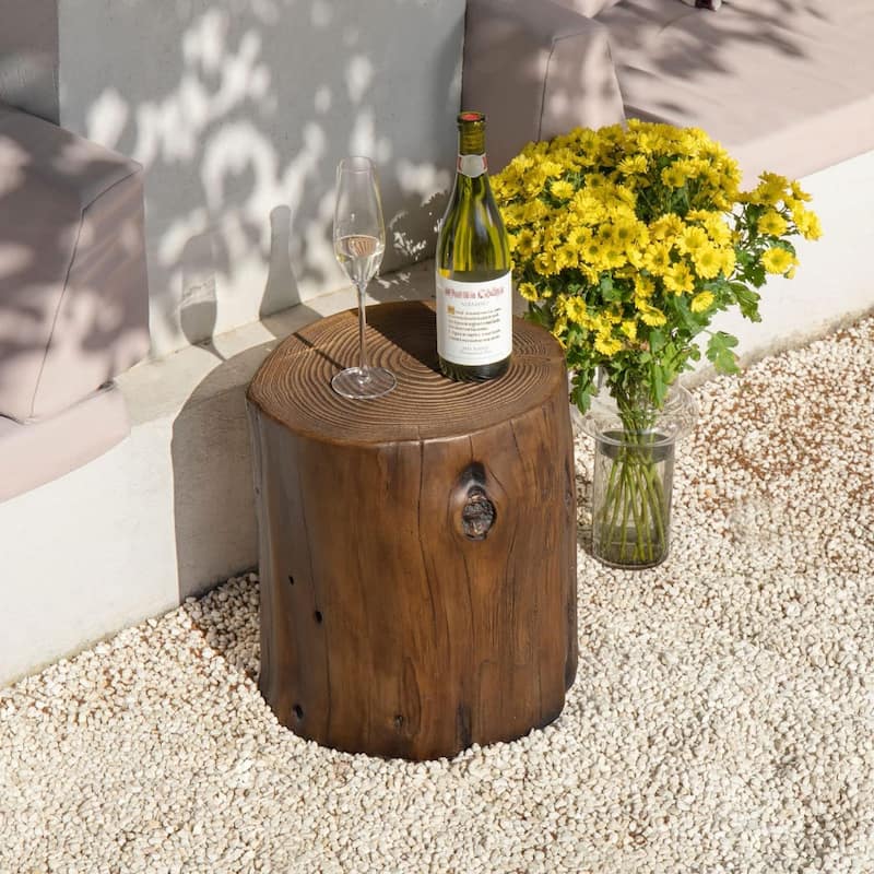 COSIEST Outdoor Wood Tree-Trunk End Table