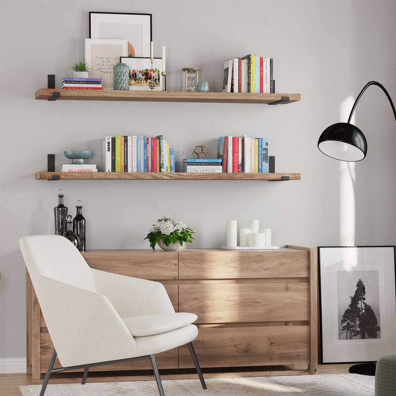 Wallniture Forte Wood Board 60" Long, 11.25'' Deep, 1.5" Thick, Wood Floating Shelf for Wall with Heavy Duty Metal Brackets, 1pc