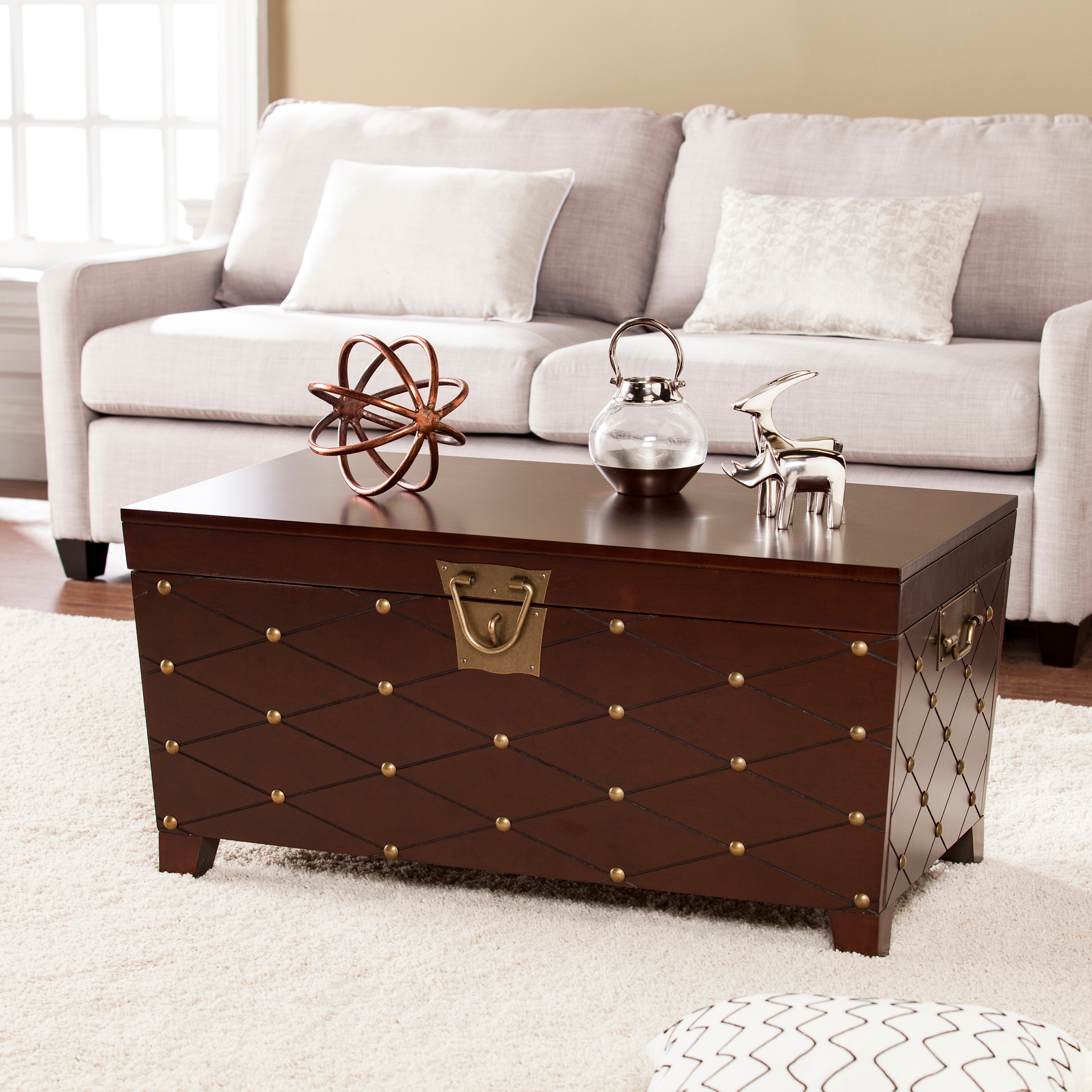 SEI Furniture Liatris Nailhead Espresso Coffee Table Trunk - Bed