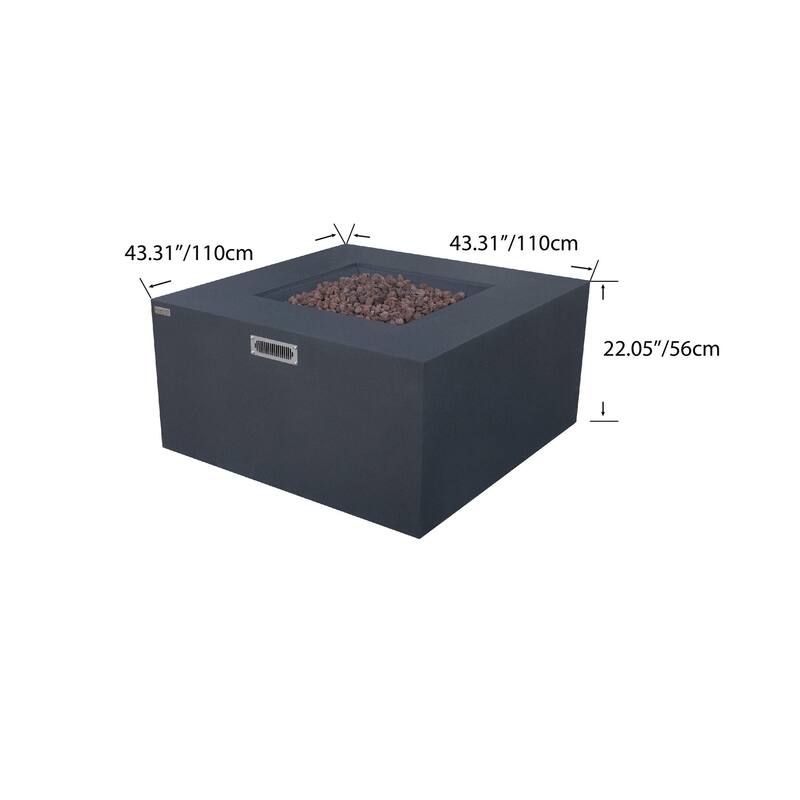 Elementi Rocky 45,000 BTU Concrete Propane Fire Table with Built-In Propane Tank Storage - 43" x 43"