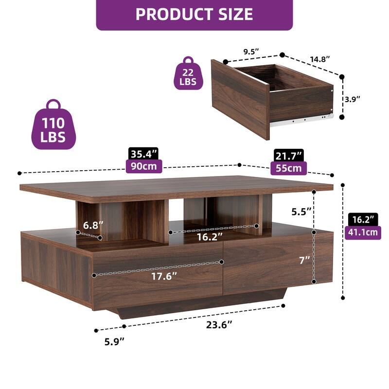 Moasis Modern Coffee Table with Storage High Glossy LED for Living Room