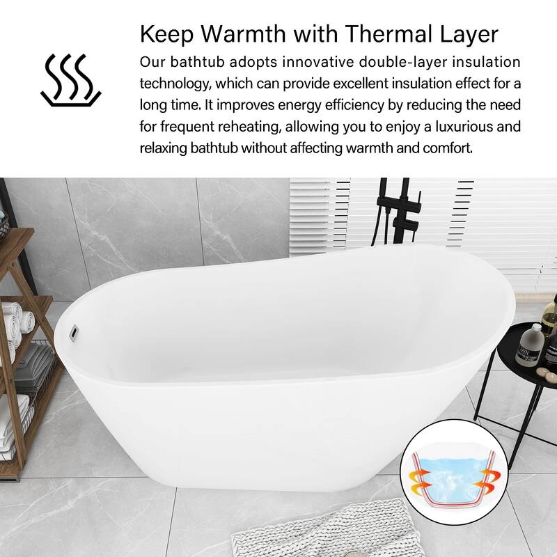 Acrylic Freestanding Flatbottom Soaking Bathtub in Glossy White