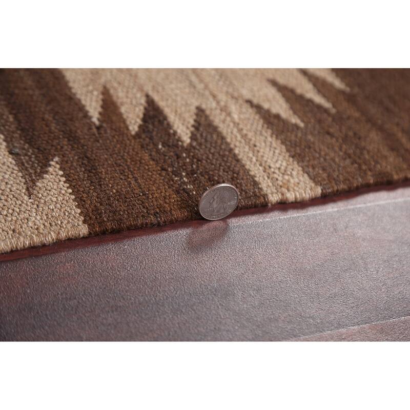 Natural Dye Brown Kilim Oriental Area Rug Wool Hand-woven Foyer Carpet - 5'3" x 6'8"
