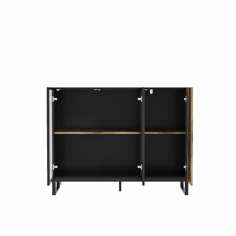Sideboard Bookshelves Cabinet with LED Light,Glass Doors 47.2” Storage Display Cabinet - 47.2"W