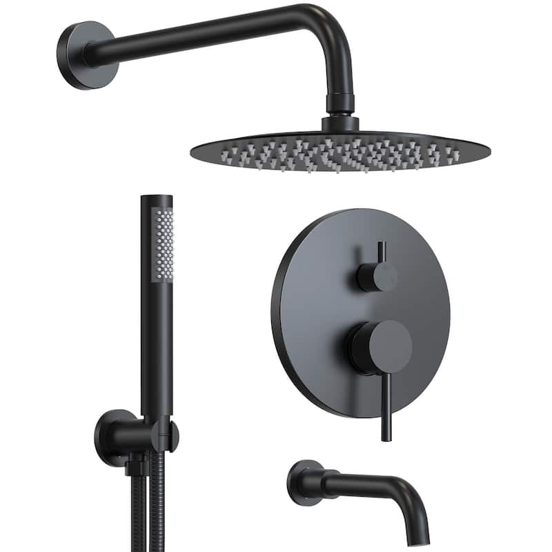 GRANDJOY 10inch Wall Mount Rainfall Shower Head and Handheld Shower Spray Combo Shower System - Black