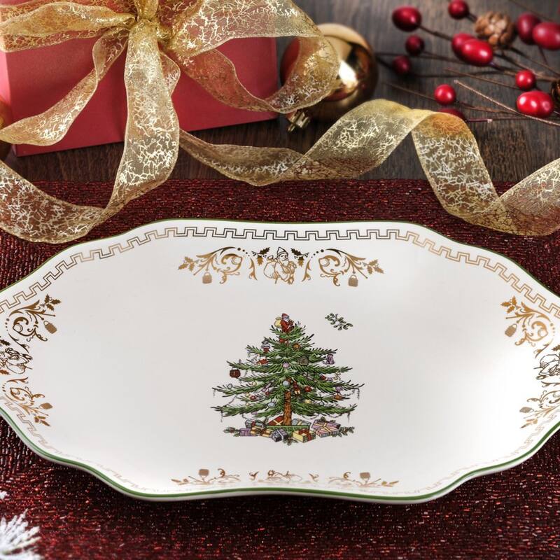 Spode Christmas Tree Gold Medium Oval Platter - 13-Inch