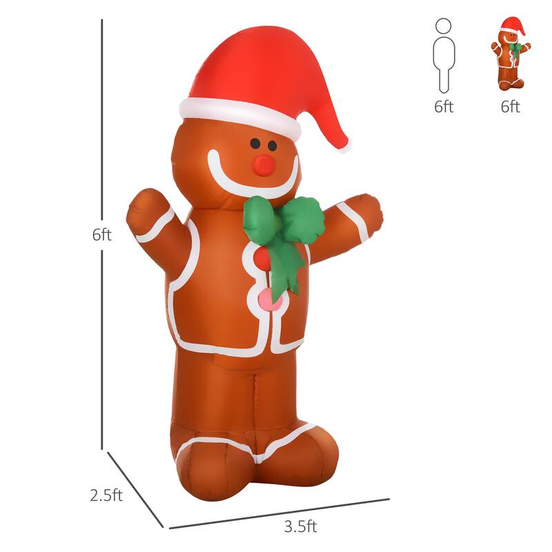 HOMCOM 6' Christmas Gingerbread Man, Large Christmas Inflatable Holiday Decoration, Gingerbread Decorations