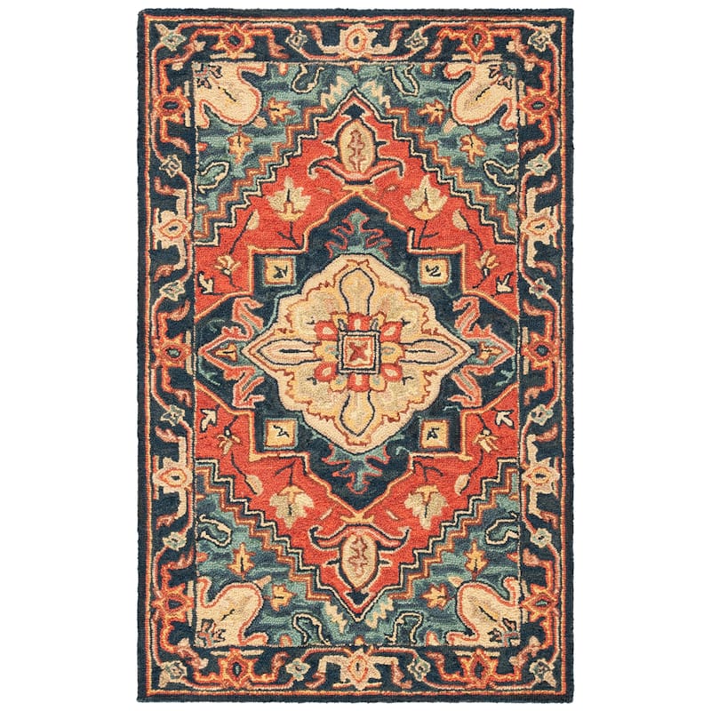 SAFAVIEH Handmade Heritage Shena Traditional Wool Rug - 2' x 3' - Red/Navy - Rectangle