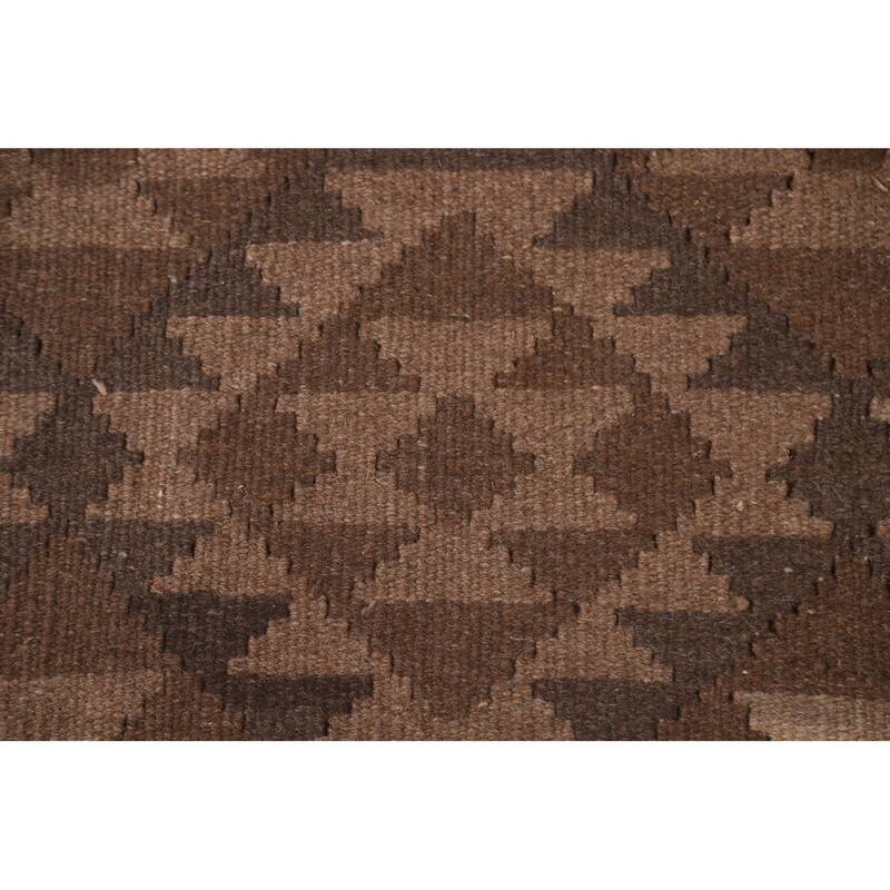 Hand Woven Oriental 100% Wool Carpet Southwestern Geometric Brown Kilim Area Rug - 9' 8'' X 6' 9''