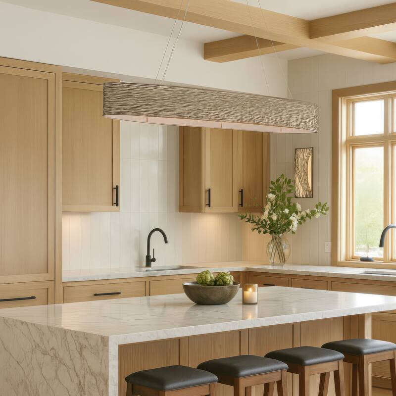 Varaluz Flow Oval Linear Pendant w/Fabric Shade - Hammered Ore - 4-Light - 48"W