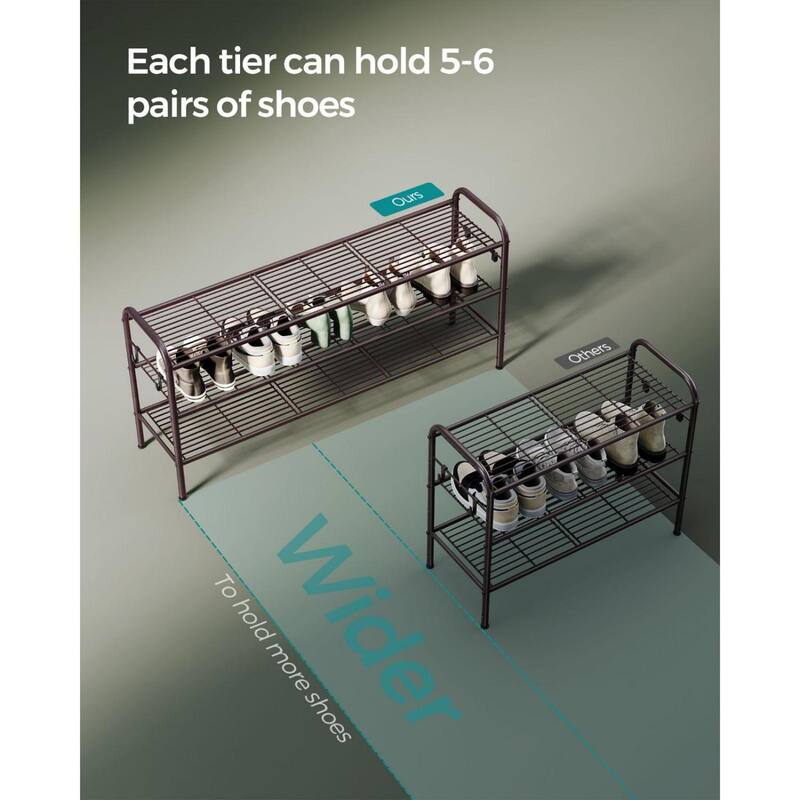Moder Metal Shoe Rack Organizer with Shelf Storage with Side Hooks for Multiples Shoes Pairs