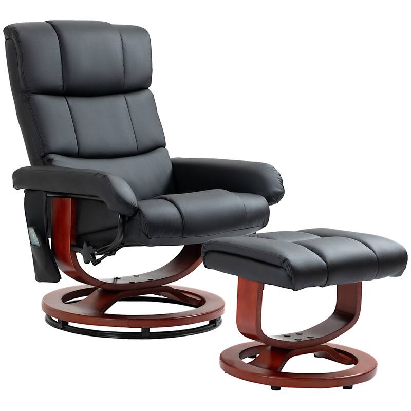 360° Swivel Reclining Massage Chair PU Leather Sofa Chair with Ottoman, 10 Point Vibration, Remote and Side Pocket