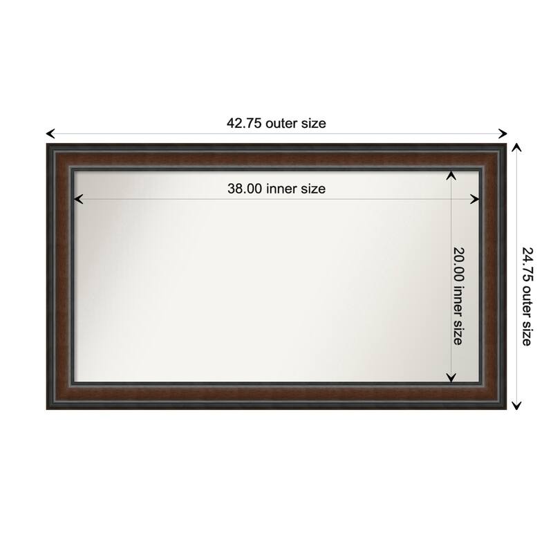 Cyprus Walnut Framed Non-Beveled Custom Wall Mirror, Bathroom Vanity Mirror - Outer Size: 42.75 x 24.75