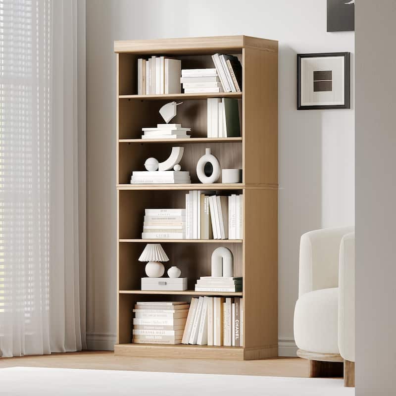 67" Solid Wood 6-Shelf Bookcase Storage