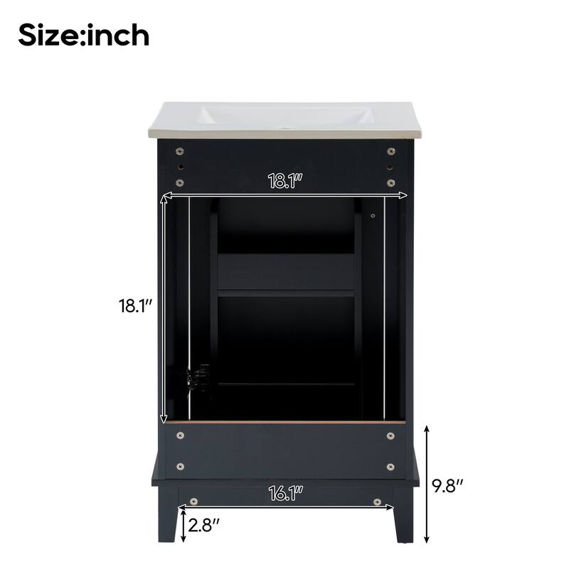 20 Inch Modern Small Bathroom Vanity Cabinet With Ceramic Basin,Ample Storage,1 Soft Close Doo