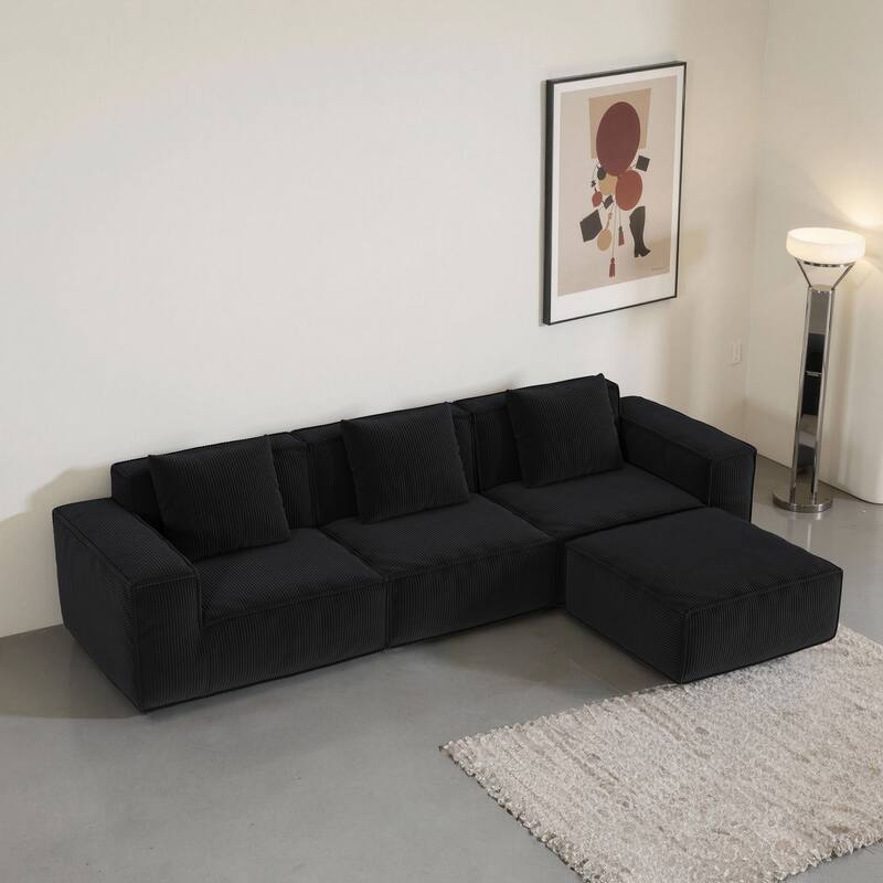 Modular Sofa Can Be Converted Into An Oversized Sofa Bed Free Conversion Sofa Set,Three-Person Combination With Footrest - Black