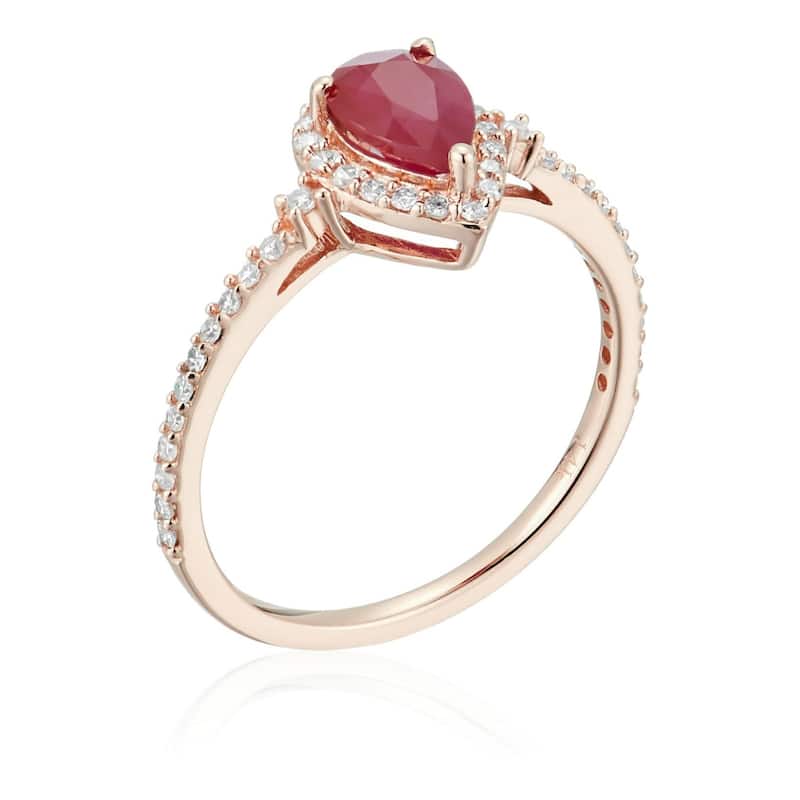 14k Rose Gold Ruby and Diamond Halo Engagement Ring