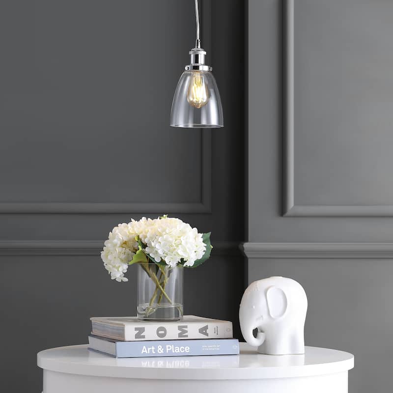 Ferano 5.5" Adjustable Metal/Glass LED Pendant, Chrome by JONATHAN Y