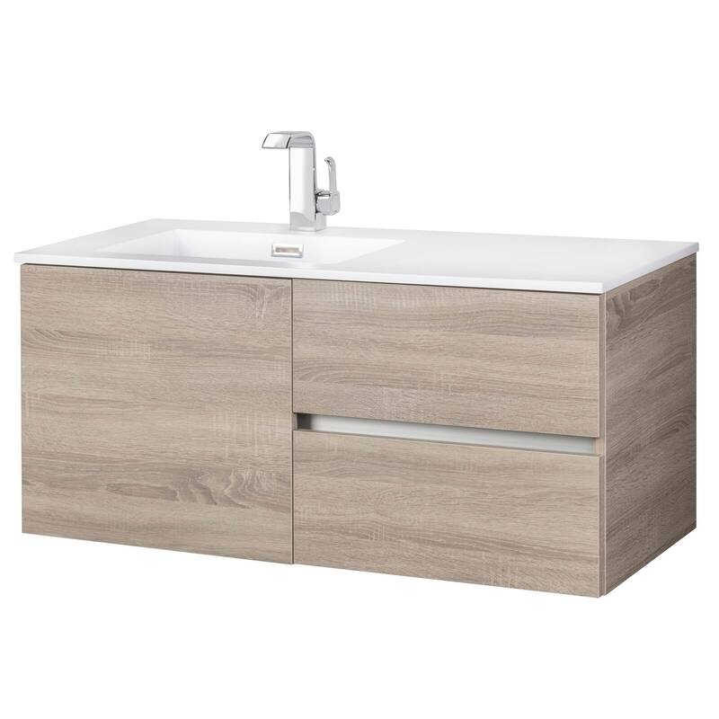 Beachwood Collection 42" Wall Mount Cultured Marble Top Bathroom Vanity Cabinet with Sink and Drawers
