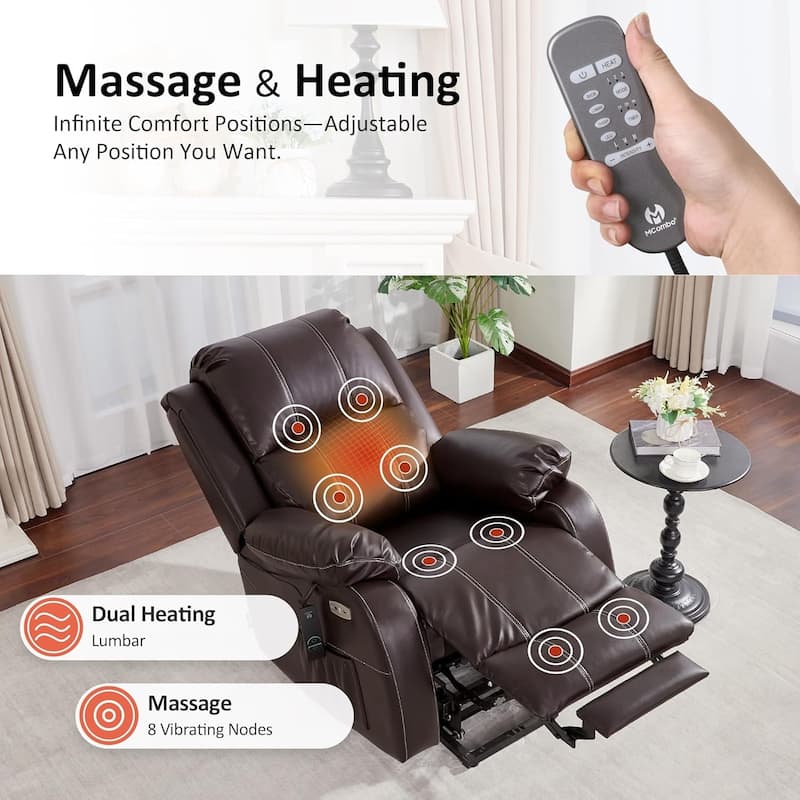 MCombo Small Sized Power Lift Recliner Chair with Massage and Heat, USB Ports, Faux Leather 7409