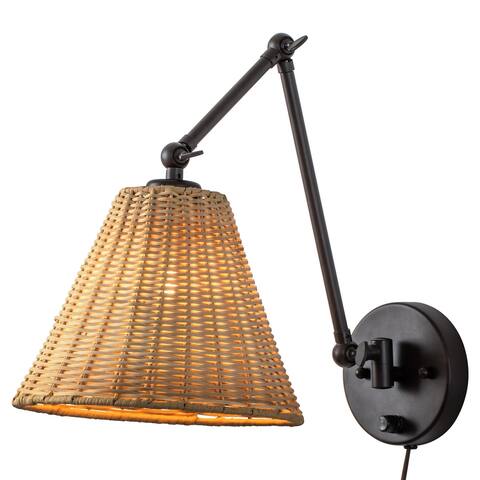 1-Light ORB Finish Woven Rattan Plug-in Swing Arm Wall Sconce with ON/OFF Switch - Woven Rattan