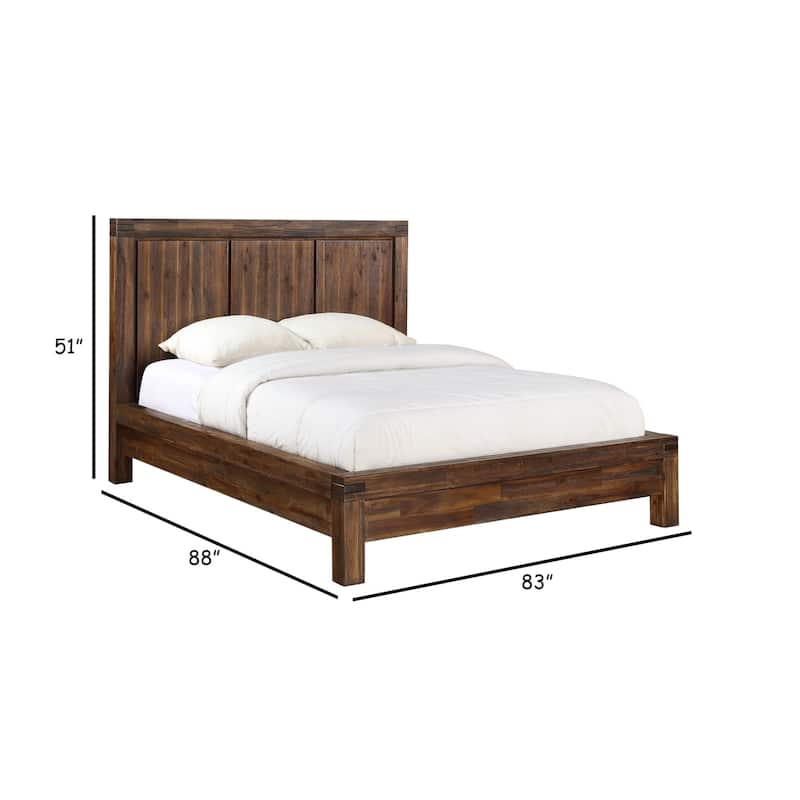 Gael Low Profile King Size Panel Bed, Rustic Aesthetic, Brown Acacia Wood