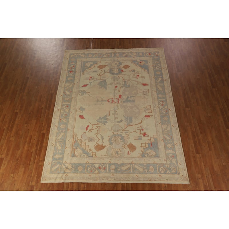 Hand Knotted Oriental 100% Wool Carpet Transitional Geometric Beige & Ivories Oushak Area Rug - 11' 0'' X 8' 2''