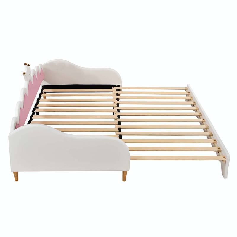 Modern Upholstered Princess Twin Extending Daybed with LED Lights