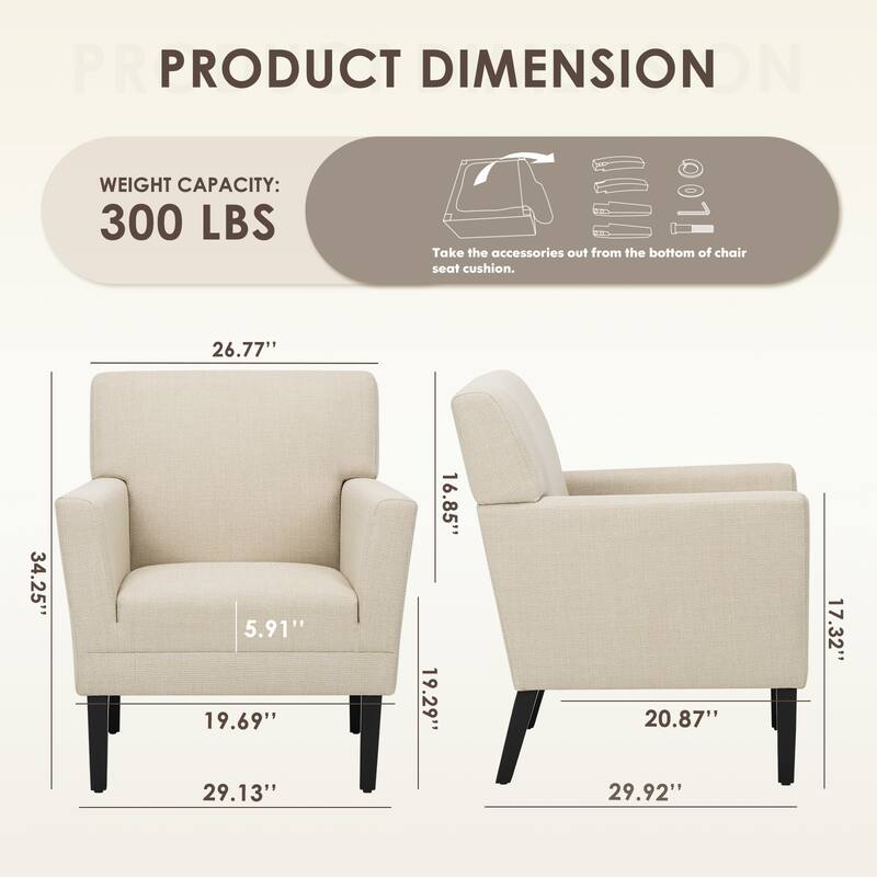 Modern Upholstered Armchair - Plush Fabric Accent Chair for Living Room & Bedroom