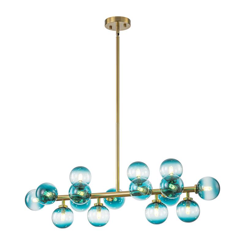 16-Light Modern Linear Cluster Gradient Blue Glass Globe Bubble Chandelier - 36.2 in. W x 11 in. H