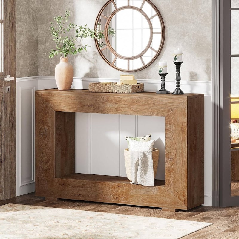 Engineered Wood Finish Console Table with Industrial Shelves - 47.24'' L x 32.87'' H x 11.81'' D